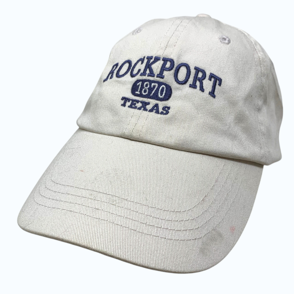 Rockport Texas 1870 White Cotton Strapback Hat OSFM Prairie Mountain Cap OSFM